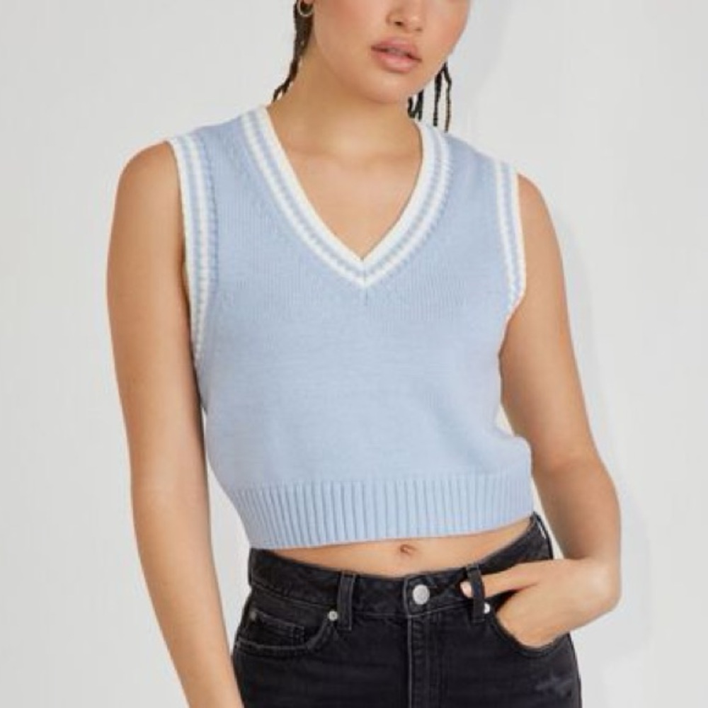 Garage Light Blue Knit Tipped Vest